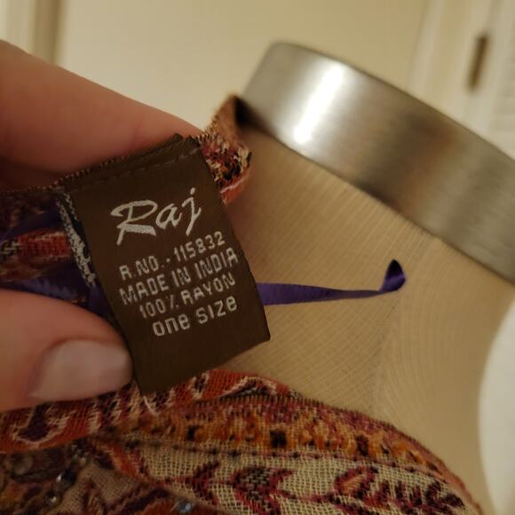 Paisley Embroidered Beaded Circle Shawl Orange Purple Raj 35x27.5 Boho Wrap - Picture 3 of 7